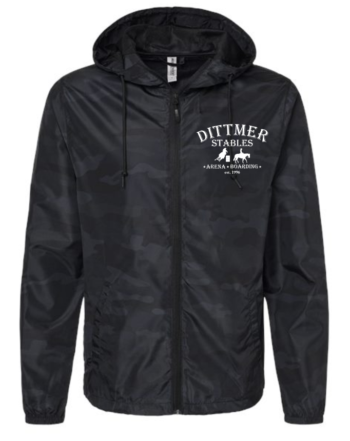 Dittmer Stables Lightweight Wind Breaker Jacket Black Camo (Adult Sizes)