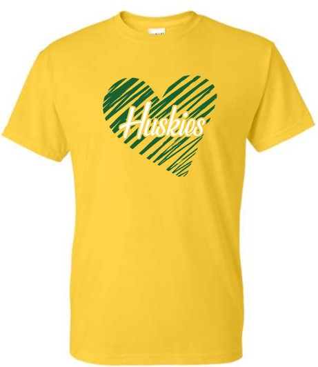 Monroe Huskies Heart TEE (Adult and Youth)